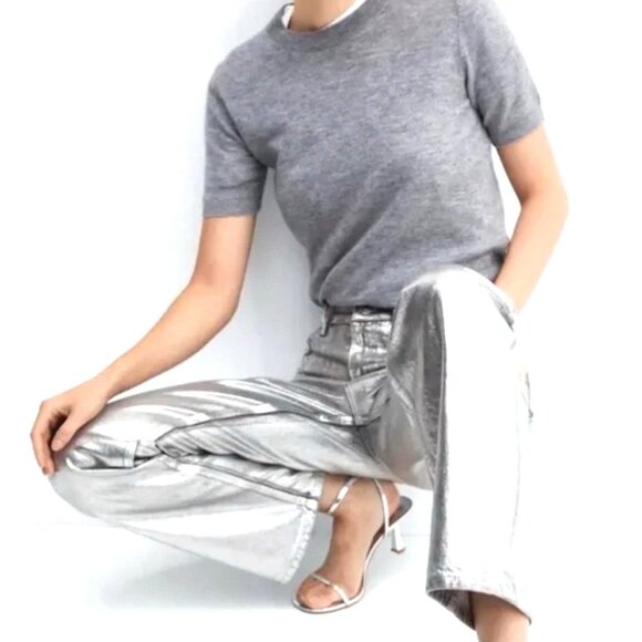 NEW! Rebecca Minkoff Silver Metallic Straight Jean SZ 4 - Picture 1 of 9